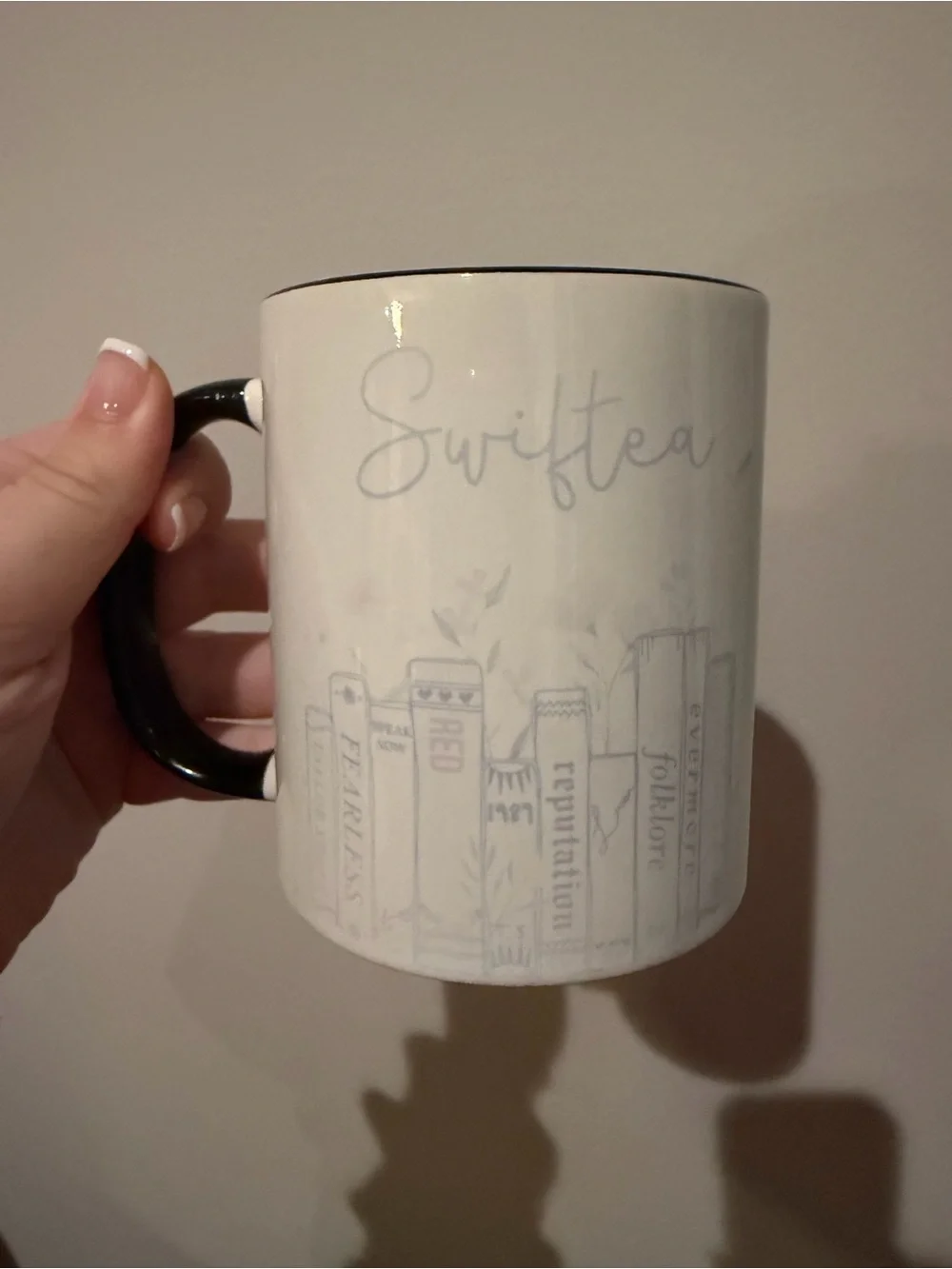 Taylor Swift White Ceramic 'Swiftea' Bookstack Mug with Black Handle